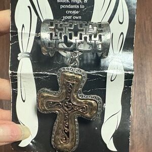 Vintage 90s Howard’s Scarf Accent Silver and Bronze Cross